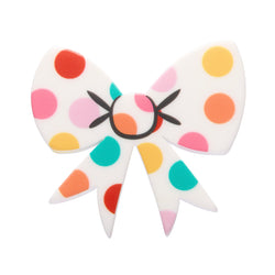 Polka Dot Bow Simplified Mini Brooch – White