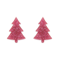 Pink Christmas Tree Stud Earrings