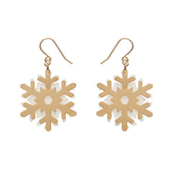 White Snowflake Drop Earrings - Gold