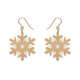 White Snowflake Drop Earrings - Gold