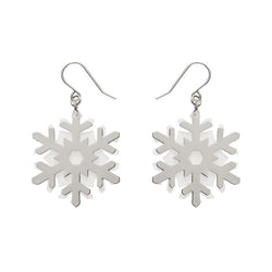 White Snowflake Drop Earrings - Silver