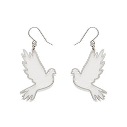 White Dove Drop Earrings - Silver