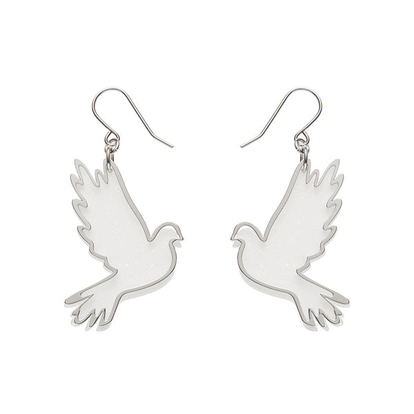 White Dove Drop Earrings - Silver