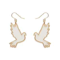 White Dove Drop Earrings - Gold