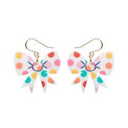 Polka Dot Bow Drop Earrings – White
