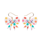Polka Dot Bow Drop Earrings – White