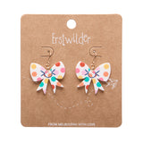 Polka Dot Bow Drop Earrings – White