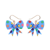 Polka Dot Bow Drop Earrings – Blue