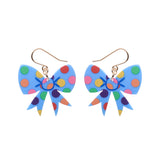 Polka Dot Bow Drop Earrings – Blue