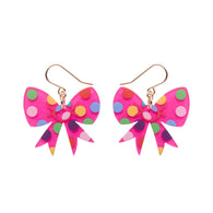 Polka Dot Bow Drop Earrings – Pink