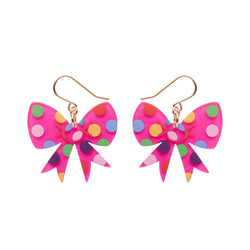 Polka Dot Bow Drop Earrings – Pink