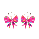 Polka Dot Bow Drop Earrings – Pink