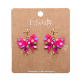 Polka Dot Bow Drop Earrings – Pink