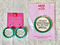 Mox & Co Merry Christmas brooch and earring set.