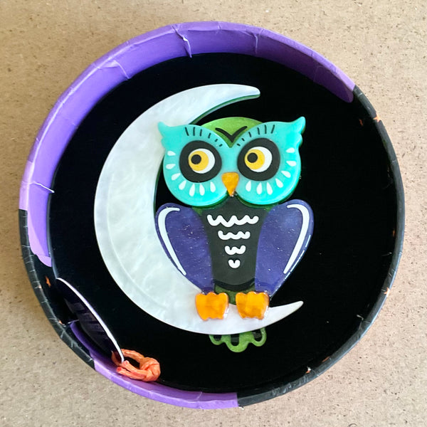 Erstwilder 'Moon With A View' Owl Brooch.  Brand New