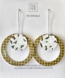 MOE MOE NEUTRAL TONES/OLIVE TERRAZZO GRID LAYERED CIRCLE OUTLINE LONG DROP EARRINGS