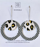 MOE MOE BLACK LINED LEOPARD LAYERED CIRCLE OUTLINE LONG DROP EARRINGS