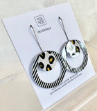 MOE MOE BLACK LINED LEOPARD LAYERED CIRCLE OUTLINE LONG DROP EARRINGS