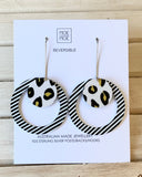 MOE MOE BLACK LINED LEOPARD LAYERED CIRCLE OUTLINE LONG DROP EARRINGS