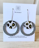 MOE MOE BLACK LINED LEOPARD LAYERED CIRCLE OUTLINE LONG DROP EARRINGS