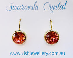 Swarovski Crystal round 'Padparadscha' earrings - gold  plated