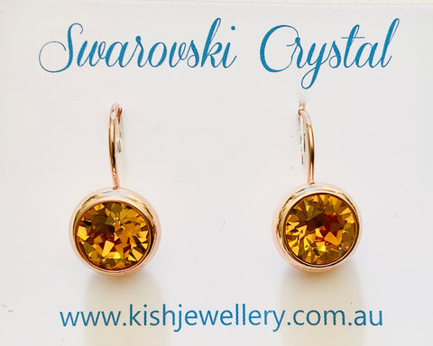 Swarovski Crystal round 'Topaz' earrings -  rose gold plated
