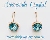 Swarovski Crystal round 'Aquamarine' earrings - rose gold plated