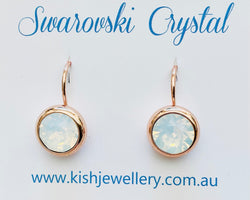 Swarovski Crystal round 'White Opal' earrings - rose gold plated