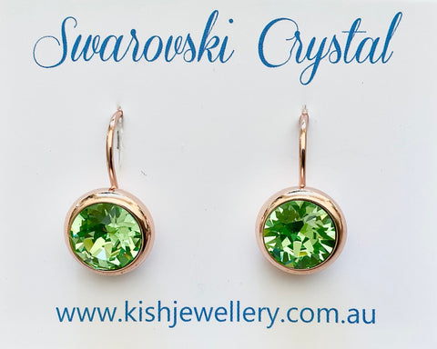 Swarovski Crystal round 'Peridot' earrings - rose gold plated