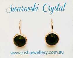 Swarovski Crystal round 'Jet' earrings - rose gold plated