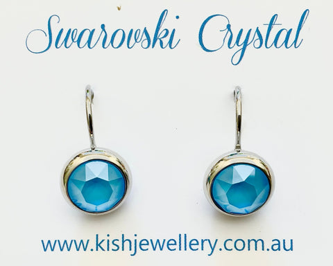 Swarovski Crystal round ‘Azure Blue Lacquer’ earrings - rhodium plated