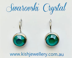 Swarovski Crystal round 'Royal Green Lacquer’ earrings - rhodium plated