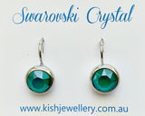 Swarovski Crystal round 'Royal Green Lacquer’ earrings - rhodium plated