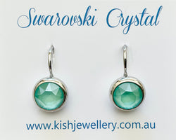 Swarovski Crystal round ‘Mint Green Lacquer’ earrings - rhodium plated