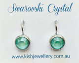 Swarovski Crystal round ‘Mint Green Lacquer’ earrings - rhodium plated