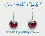 Swarovski Crystal round ‘Dark Red Lacquer’ earrings - rhodium plated