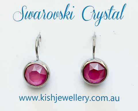Swarovski Crystal round ‘Peony Pink Lacquer’ earrings - rhodium plated