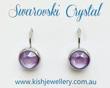 Swarovski Crystal round ‘Lilac Lacquer’ earrings - rhodium plated