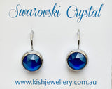 Swarovski Crystal round ‘Royal Blue Lacquer’ earrings - rhodium plated