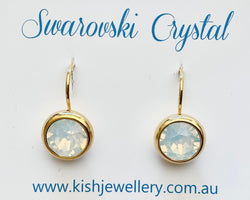 Swarovski Crystal round 'White Opal' earrings - gold plated