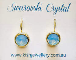 Swarovski Crystal round ‘Air Blue Opal’ earrings - gold plated