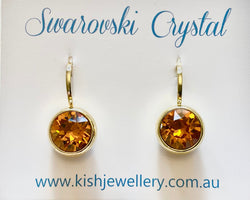 Swarovski Crystal round 'Topaz' earrings - gold plated