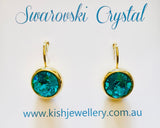 Swarovski Crystal round 'Blue Zircon' earrings - gold  plated