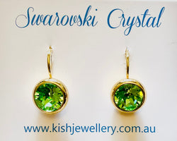 Swarovski Crystal round 'Peridot' earrings - gold plated