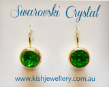 Swarovski Crystal round 'Fern Green' earrings - gold  plated