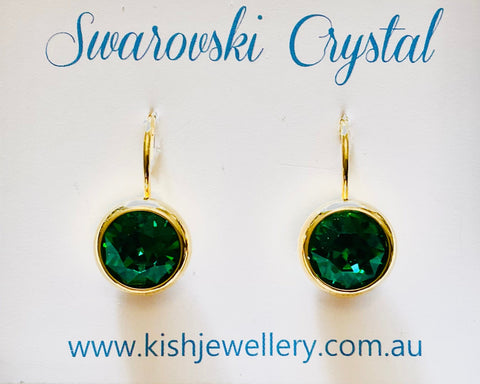 Swarovski Crystal round 'Emerald' earrings - gold plated