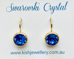 Swarovski Crystal round 'Sapphire Blue' earrings - gold plated