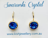 Swarovski Crystal round 'Sapphire Blue' earrings - gold plated