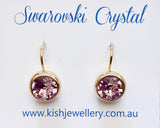 Swarovski Crystal round 'Light Amethyst' earrings - gold  plated