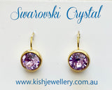 Swarovski Crystal round 'Violet' earrings - gold  plated